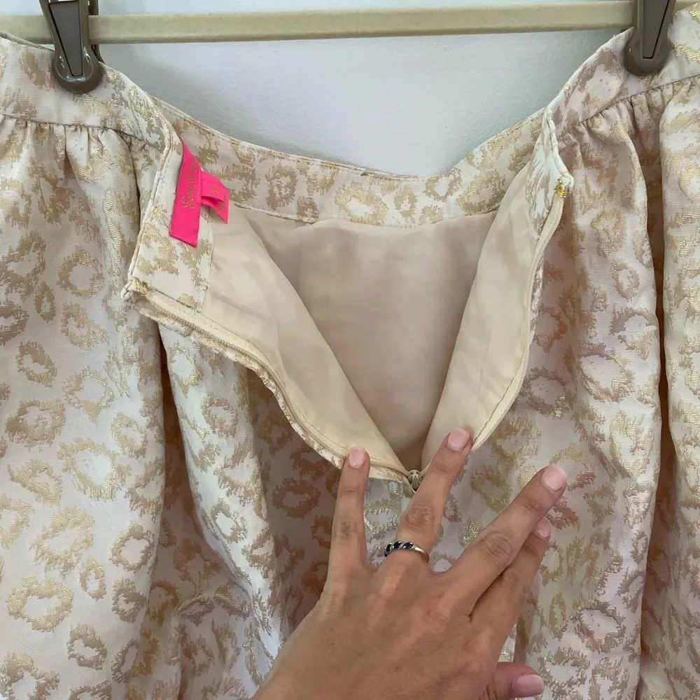 Lilly Pulitzer Leah Animal Print Skirt Gold Dazzle Leopard Jacquard Womens 8 - Picture 7 of 7